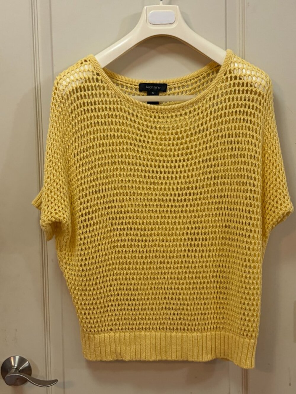 Karen Kane Women's Size M 55% Cotton/45% Acrylic S/S Open Weave Sweater. Yellow